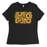 Black cactus leopard sunflower glitter background Ladies Tee - AdoDesignShop