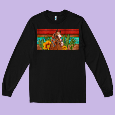Aztec Horse Cactus And Sunflowers License Plate Template Long Sleeve Tee Designed By Artiststas