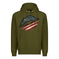 Army Green Vintage American Flag Lips Premium Hoodie - Bettercallsaul