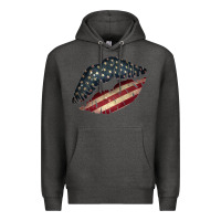 Charcoal Heather Vintage American Flag Lips Premium Hoodie - Bettercallsaul