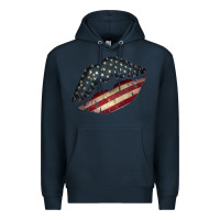Navy Vintage American Flag Lips Premium Hoodie - Bettercallsaul