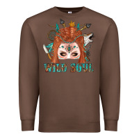 Chestnut Western İndian Wild Soul With Braid Hair Woman Premium Sweatshirt - BundleAndBundleShop