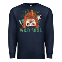 Navy Western İndian Wild Soul With Braid Hair Woman Premium Sweatshirt - BundleAndBundleShop