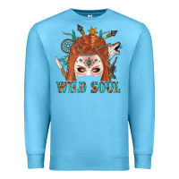 Ocean Blue Western İndian Wild Soul With Braid Hair Woman Premium Sweatshirt - BundleAndBundleShop