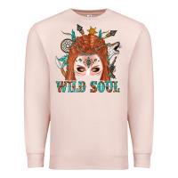 Pale Pink Western İndian Wild Soul With Braid Hair Woman Premium Sweatshirt - BundleAndBundleShop