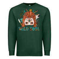 Sports Green Western İndian Wild Soul With Braid Hair Woman Premium Sweatshirt - BundleAndBundleShop
