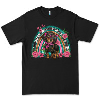 Black dachshund dog pink  floral rainbow Premium Tee - BarkalooDesign