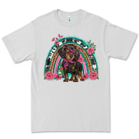 Dove Grey dachshund dog pink  floral rainbow Premium Tee - BarkalooDesign