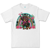 Dachshund Dog Pink  Floral Rainbow Premium Tee | Teevron