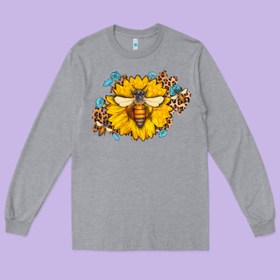 Bee Sunflower Leopard Long Sleeve Tee Designed By Adodesignshop