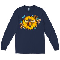 Navy bee sunflower leopard Long Sleeve Tee - AdoDesignShop