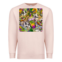 Pale Pink Mardi Gras coffee cups and donut with cowhide Premium Sweatshirt - BundleAndBundleShop