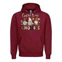 Burgundy coffee time gnomies Zipper Hoodie - MaliasSmallBusiness