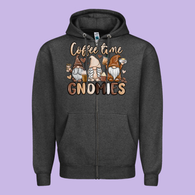 Coffee Time Gnomies Zipper Hoodie Designed By Maliassmallbusiness