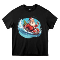Black surf happy santa Heavy Core Tee - Unal Design