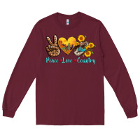 Burgundy peace love country cowhide cowboy hat Long Sleeve Tee - AdoDesignShop