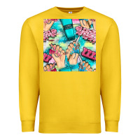 Lemon hand cream and nail tools with serape and glitter seamless pattern bbs Premium Sweatshirt - BundleAndBundleShop