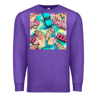 Purple hand cream and nail tools with serape and glitter seamless pattern bbs Premium Sweatshirt - BundleAndBundleShop