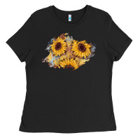 Black sunflower glitter leather patch Ladies Tee - AdoDesignShop