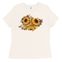 Bone sunflower glitter leather patch Ladies Tee - AdoDesignShop