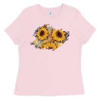 Bubblegum Pink sunflower glitter leather patch Ladies Tee - AdoDesignShop