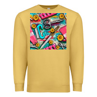 Antique Gold nail art tools and hand cream with serape and turquoise glitter seamle Premium Sweatshirt - BundleAndBundleShop