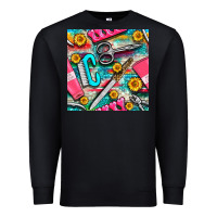 Black nail art tools and hand cream with serape and turquoise glitter seamle Premium Sweatshirt - BundleAndBundleShop