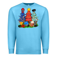 Ocean Blue Christmas With Ice Hockey Trees Premium Sweatshirt - BundleAndBundleShop