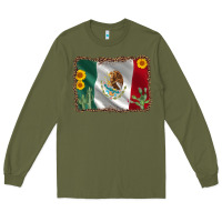 Army Green mexico flag sunflower cactus Long Sleeve Tee - AdoDesignShop