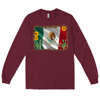 Burgundy mexico flag sunflower cactus Long Sleeve Tee - AdoDesignShop