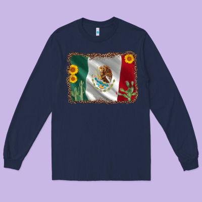 Mexico Flag Sunflower Cactus Long Sleeve Tee Designed By Adodesignshop