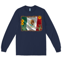 Navy mexico flag sunflower cactus Long Sleeve Tee - AdoDesignShop