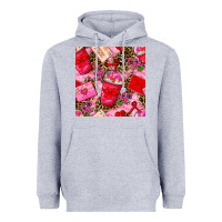 Heather Grey valentines day coffee cups and love letter with xoxo and leopard seaml Heavyweight Hoodie - BundleAndBundleShop
