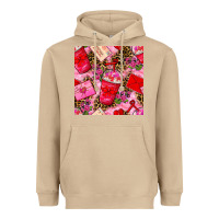 Valentines Day Coffee Cups And Love Letter With Xoxo And Leopard Seaml Heavyweight Hoodie | Teevron
