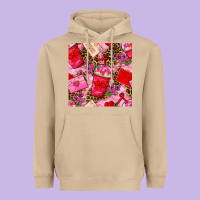 Valentines Day Coffee Cups And Love Letter With Xoxo And Leopard Seaml Heavyweight Hoodie Designed By Bundleandbundleshop