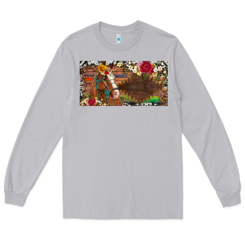 Western Turquoise Gemstone Horse Cowhide Leopard Floral Background Lic Long Sleeve Tee by Artiststas | Teevron