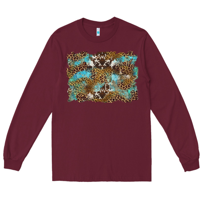 Western Leopards And Turquoise With Cowhide Background Long Sleeve Tee by Artiststas | Teevron