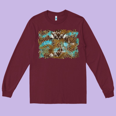 Western Leopards And Turquoise With Cowhide Background Long Sleeve Tee Designed By Artiststas
