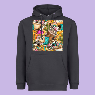 Western Cowgirl Coffee Cup With Cowhide Seamless Pattern Bbs Heavyweight Hoodie Designed By Bundleandbundleshop