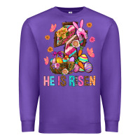 Purple He Is Risen Easter Premium Sweatshirt - BundleAndBundleShop