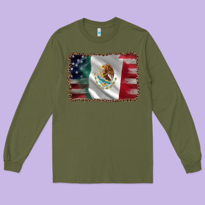 Mexico Flag And Usa Flag Long Sleeve Tee Designed By Adodesignshop