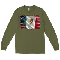 Army Green mexico flag and usa flag Long Sleeve Tee - AdoDesignShop
