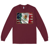 Burgundy mexico flag and usa flag Long Sleeve Tee - AdoDesignShop