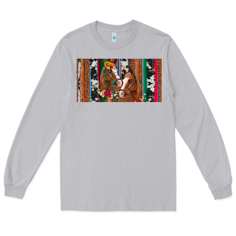 Western Horses Gemstone Horse Cowhide Leopard Floral Background Licens Long Sleeve Tee by Artiststas | Teevron