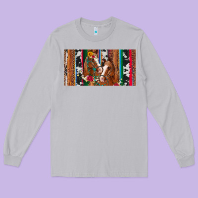 Western Horses Gemstone Horse Cowhide Leopard Floral Background Licens Long Sleeve Tee Designed By Artiststas