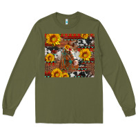 Western Horse With Sunflowers And Aztec Leopard Cowhide Long Sleeve Tee | Teevron