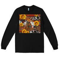 Black western horse with sunflowers and aztec leopard cowhide Long Sleeve Tee - Artiststas