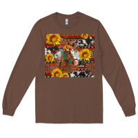 Chestnut western horse with sunflowers and aztec leopard cowhide Long Sleeve Tee - Artiststas