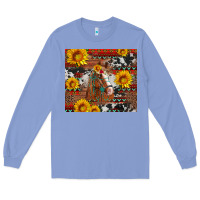 Colony Blue western horse with sunflowers and aztec leopard cowhide Long Sleeve Tee - Artiststas