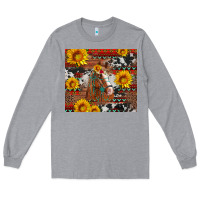 Heather Grey western horse with sunflowers and aztec leopard cowhide Long Sleeve Tee - Artiststas